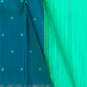 Blue And Sea Green Kanchipuram Borderless Silk Saree For Festive Wear PV NYC 1289