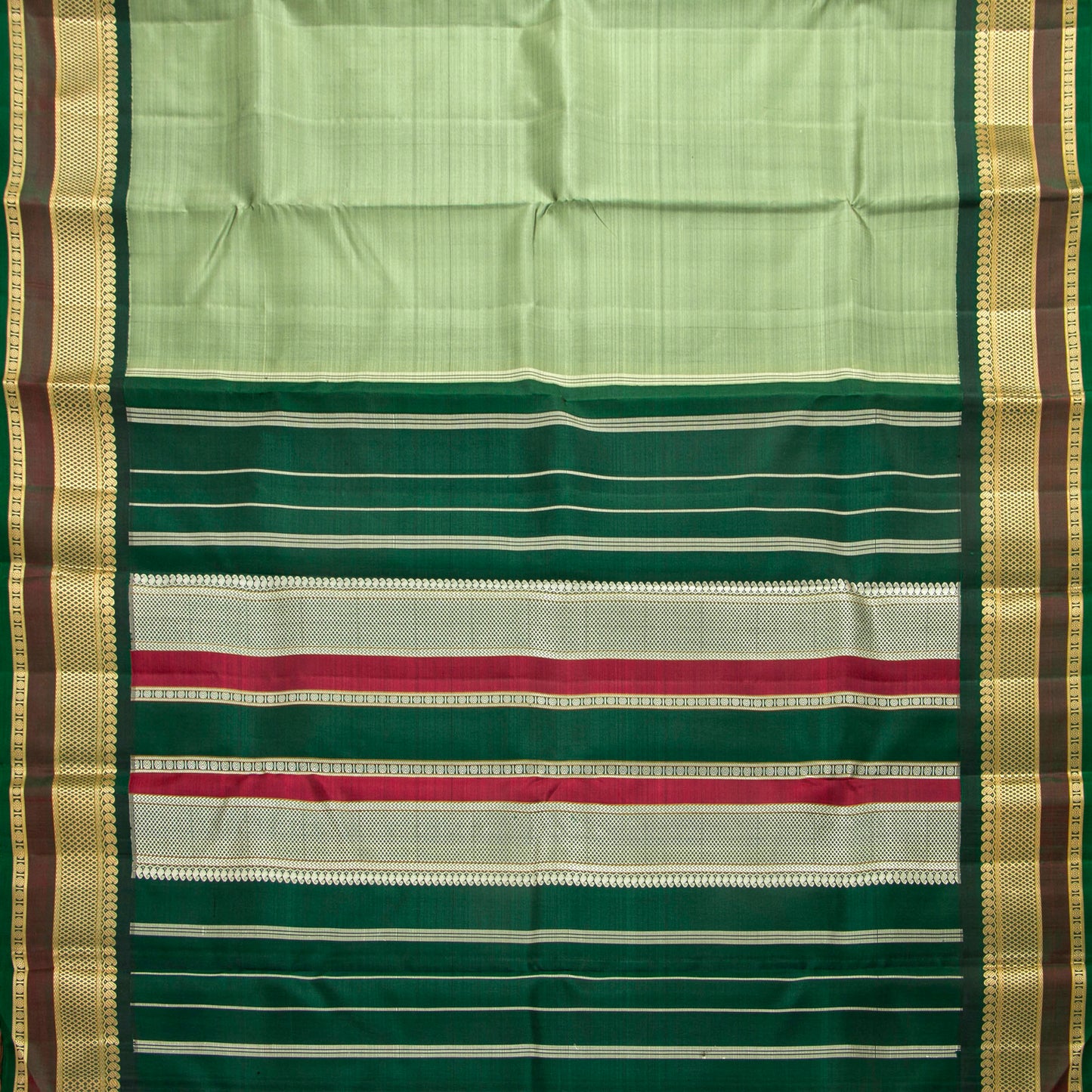 Elaichi Green Retro Revival Kanchipuram Silk Saree Without Zari For Festive Wear PV 2054