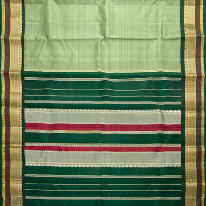 Elaichi Green Retro Revival Kanchipuram Silk Saree Without Zari For Festive Wear PV 2054