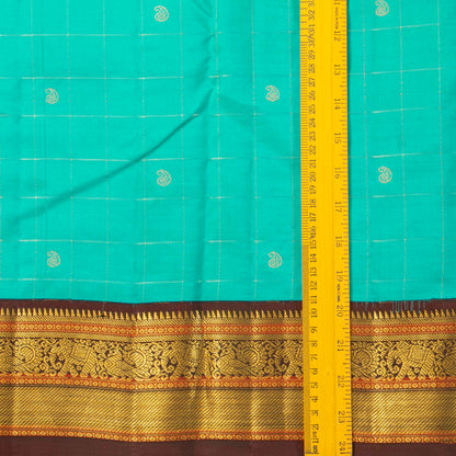 Turquoise Blue And Brown Kanchipuram Silk Saree For Festive Wear PV MEN 185 - Silk Sari - Panjavarnam PV MEN 185