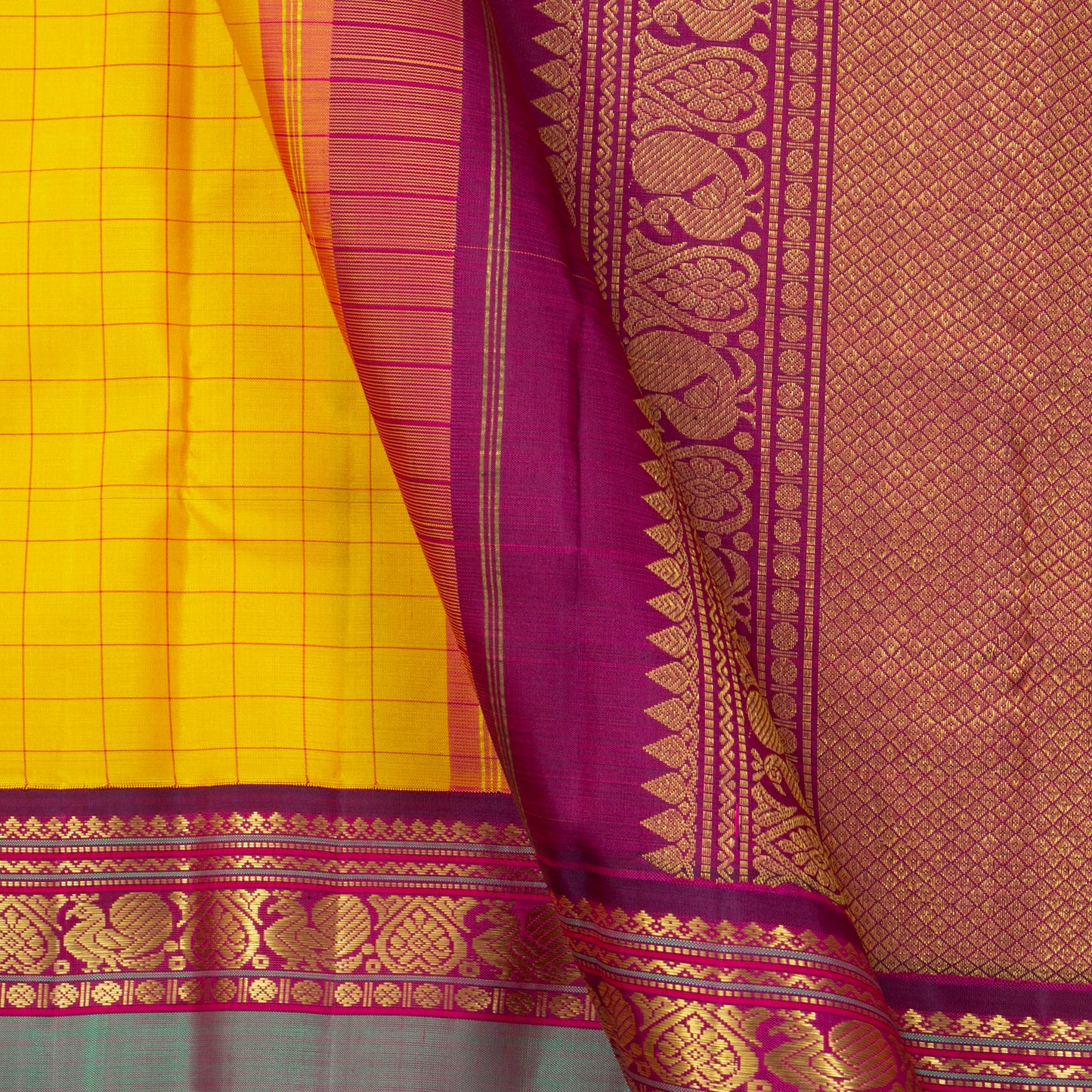 Yellow And Magenta Kanchipuram Silk Saree For Festive Wear PV NYC 1421