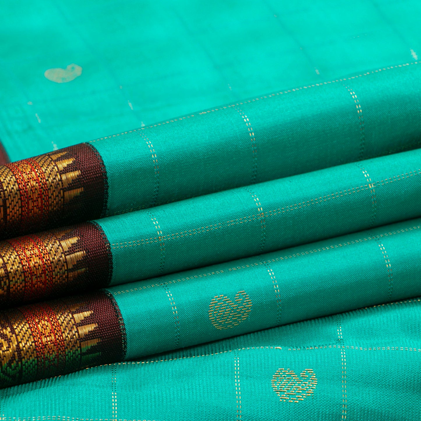 Turquoise Blue And Brown Kanchipuram Silk Saree For Festive Wear PV MEN 185 - Silk Sari - Panjavarnam PV MEN 185