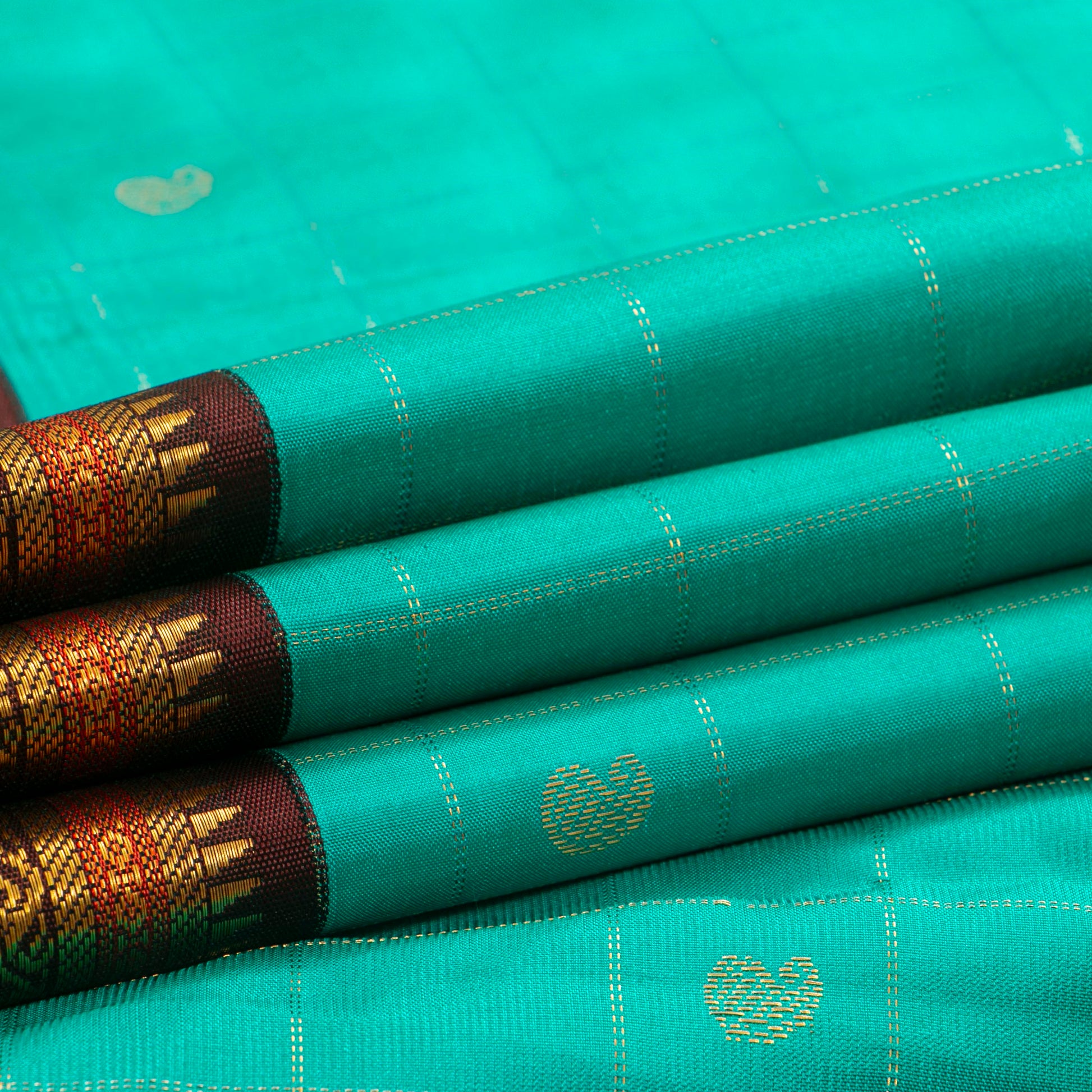Turquoise Blue And Brown Kanchipuram Silk Saree For Festive Wear PV MEN 185 - Silk Sari - Panjavarnam PV MEN 185