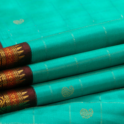 Turquoise Blue And Brown Kanchipuram Silk Saree For Festive Wear PV MEN 185 - Silk Sari - Panjavarnam PV MEN 185