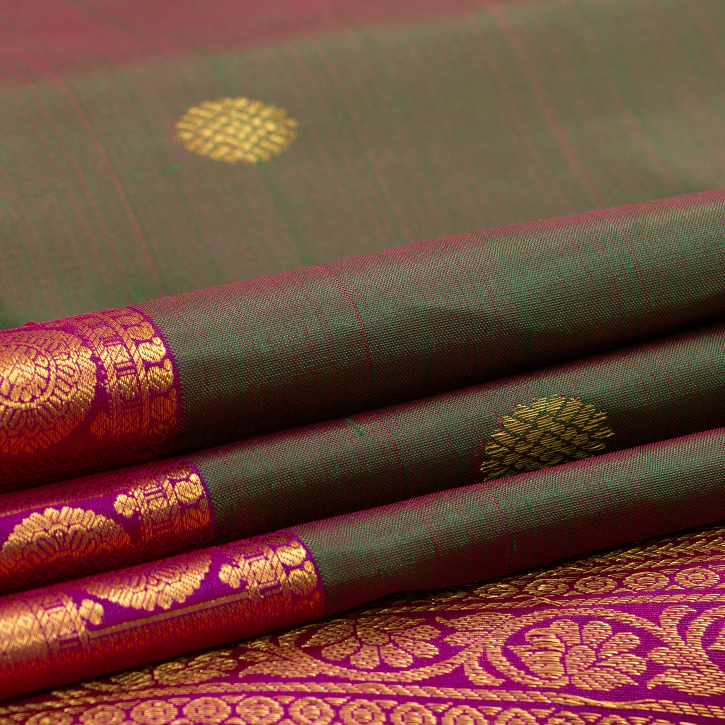 Manthulir Green And Pink Kanchipuram Silk Saree For Festive Wear PV NYC 1335