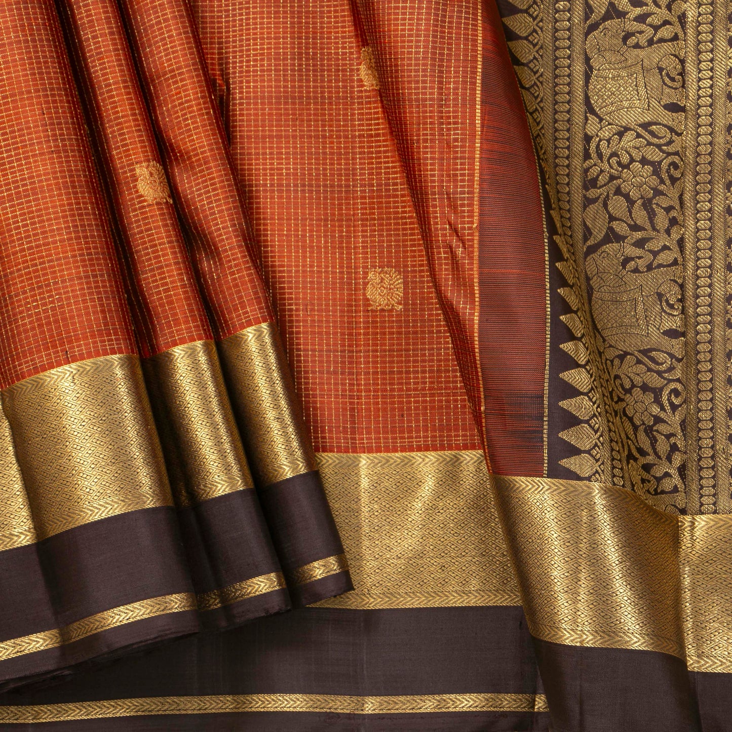 Rust And Brown Kanchipuram Silk Saree For Festive Wear PV MEN 259