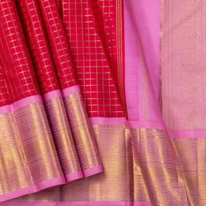 Red And Lotus Pink Kanchipuram Silk Saree With Zari Checks For Wedding Wear PV NYC 1647