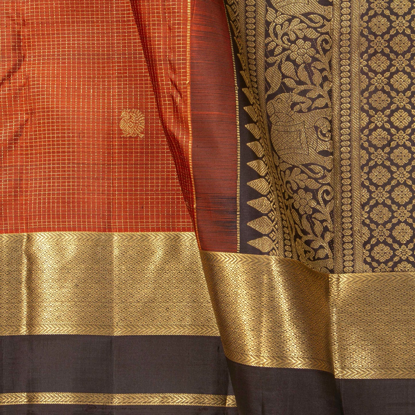 Rust And Brown Kanchipuram Silk Saree For Festive Wear PV MEN 259