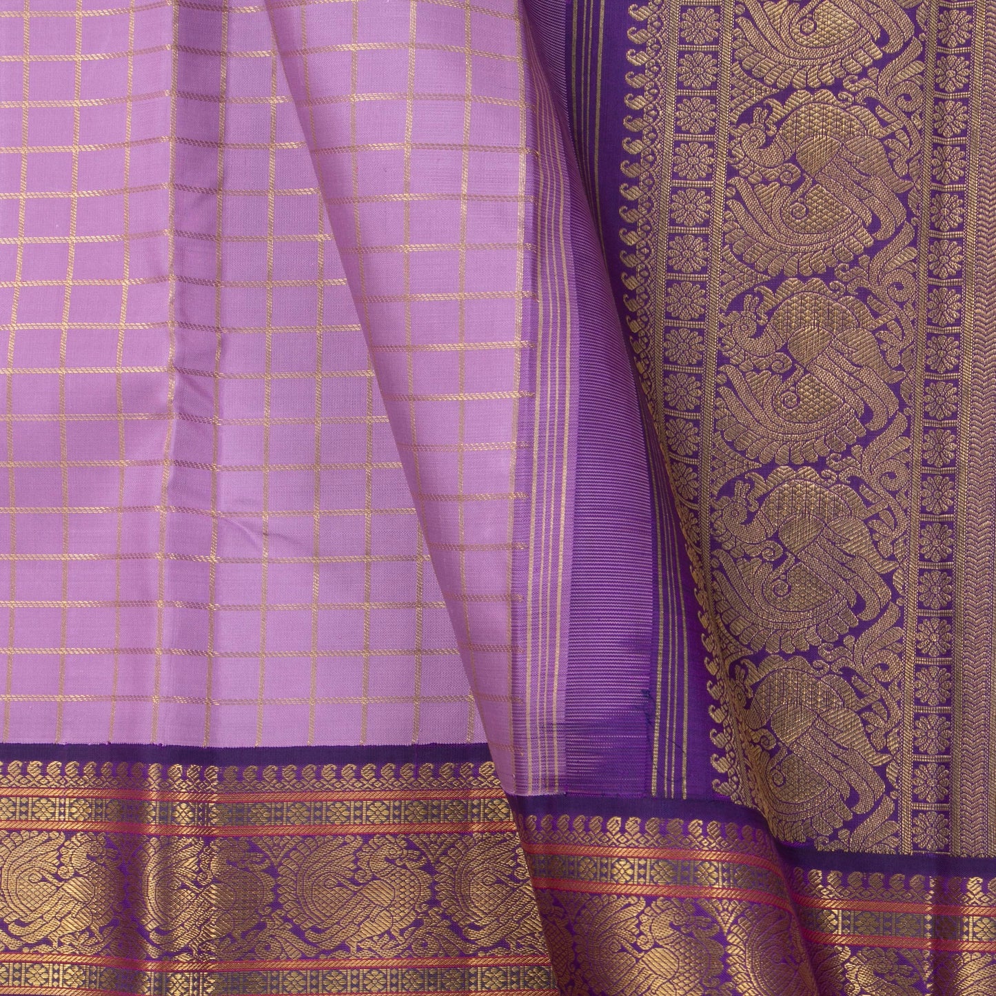 Lavender And Violet Kanchipuram Silk Saree For Festive Wear PV NYC 1336