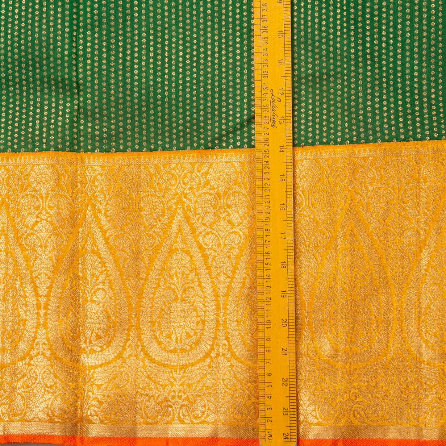 Green And Yellow Kanchipuram Silk Saree For Wedding Wear PV NYC 1389