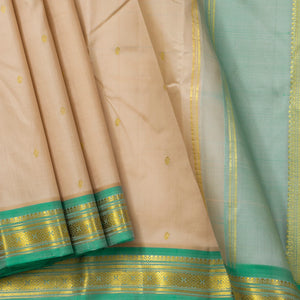 Beige And Turquoise Green Kanchipuram Silk Saree For Festive Wear PV NYC 1614