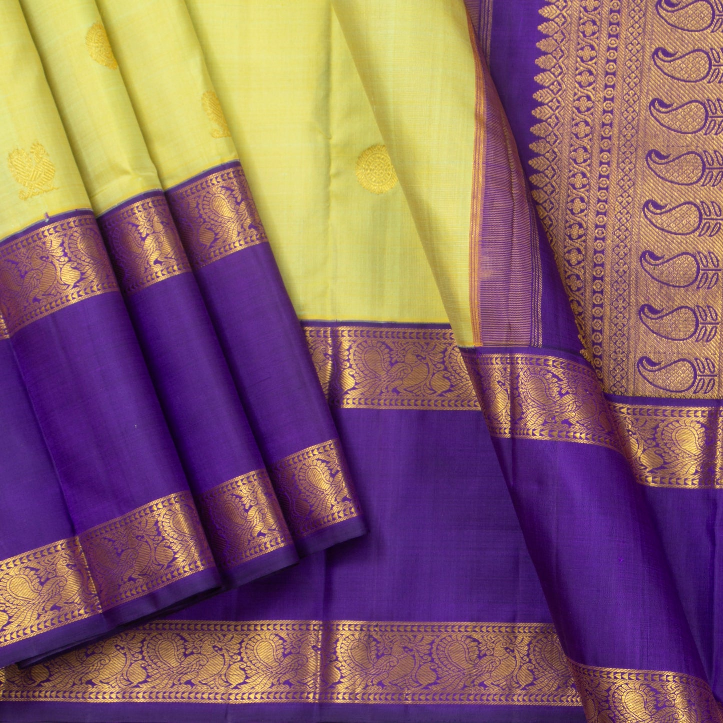 Pista Green And Violet Kanchipuram Silk Saree With Medium Border For Wedding Wear PV NYC 1263