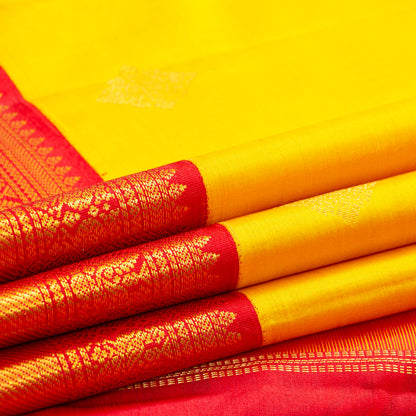 Yellow And red Kanchipuram Silk Saree For Festive Wear PV MEN 204