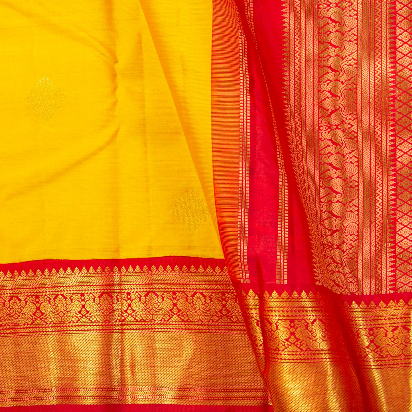 Yellow And red Kanchipuram Silk Saree For Festive Wear PV MEN 204