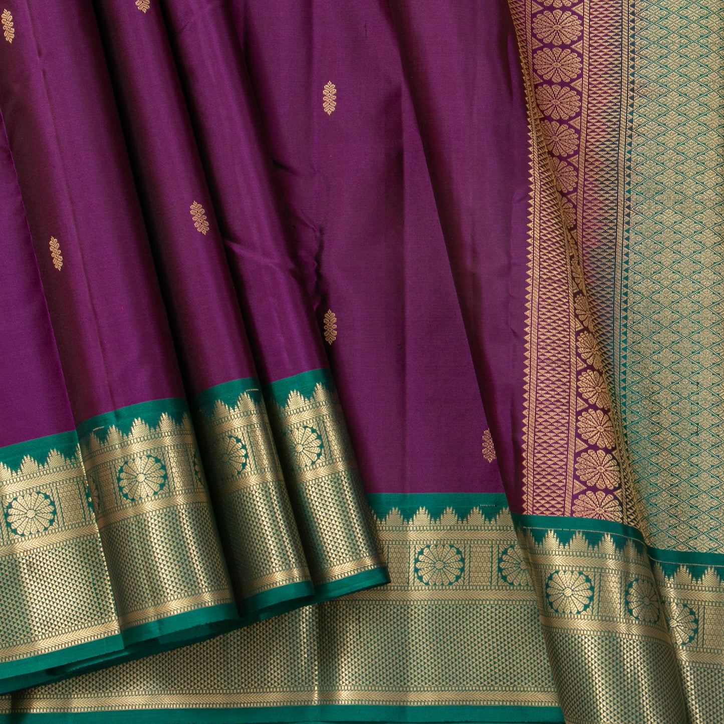 Purple And Teal Kanchipuram Silk Saree Light Weight For Festive Wear PV MEN 180
