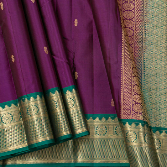 Purple And Teal Kanchipuram Silk Saree Light Weight For Festive Wear PV MEN 180 - Silk Sari - Panjavarnam PV MEN 180