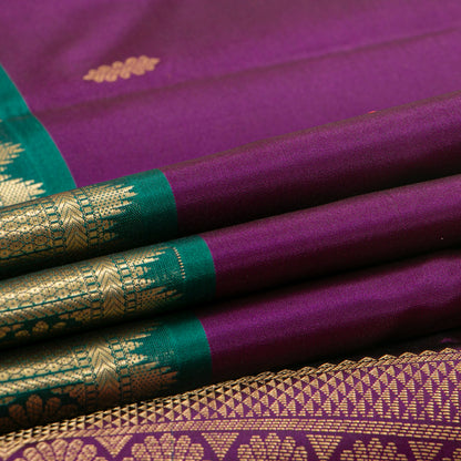 Purple And Teal Kanchipuram Silk Saree Light Weight For Festive Wear PV MEN 180