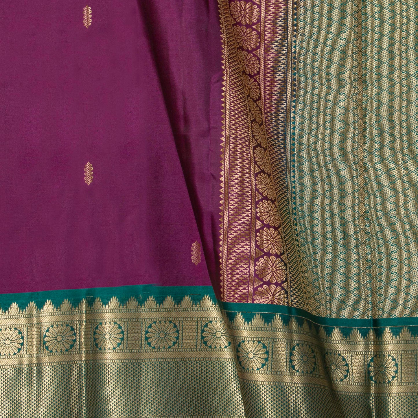 Purple And Teal Kanchipuram Silk Saree Light Weight For Festive Wear PV MEN 180