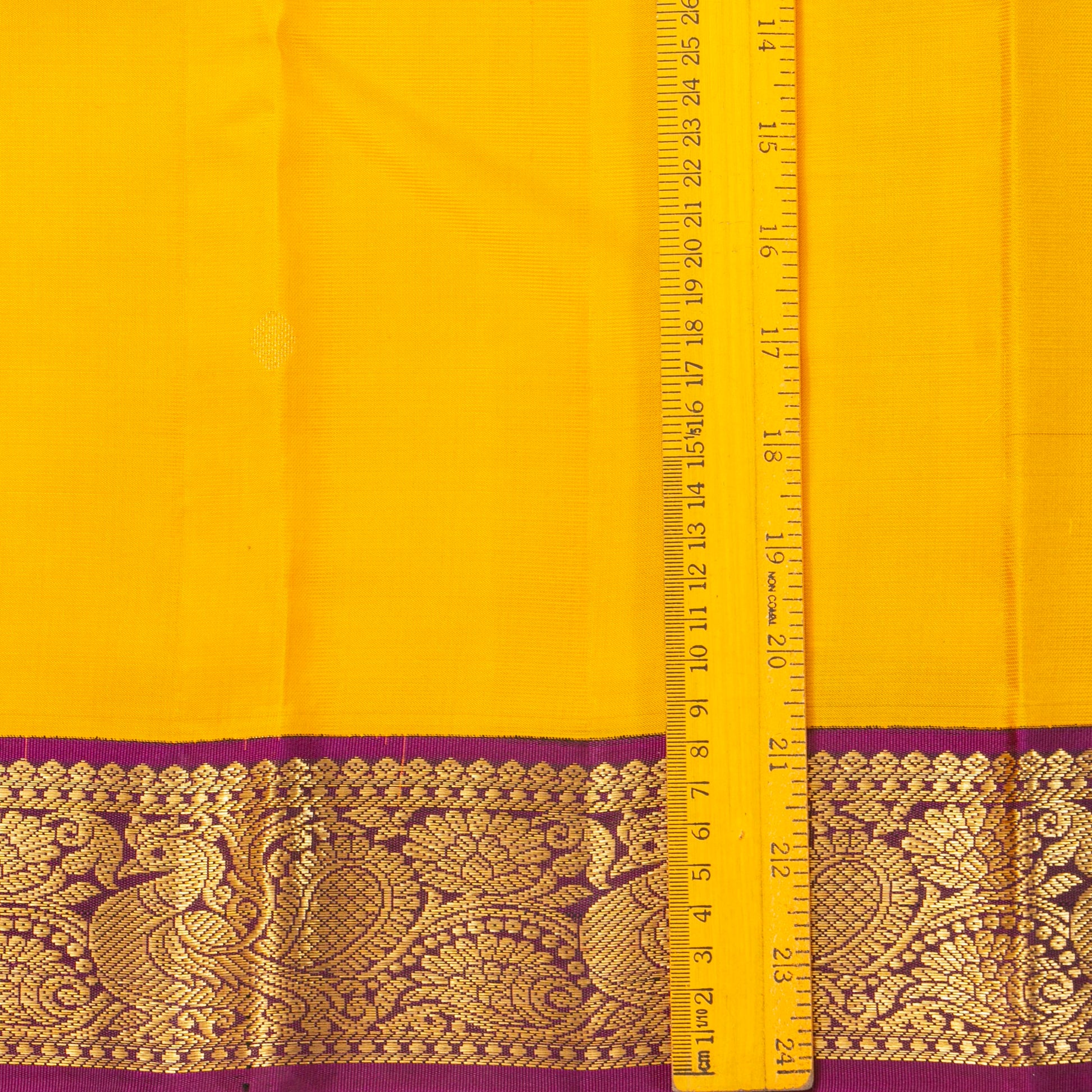 Yellow And Purple Kanchipuram Silk Saree For Festive Wear PV MEN 189 - Silk Sari - Panjavarnam PV MEN 189