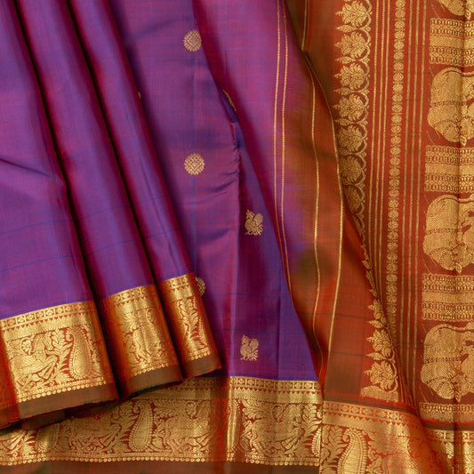Purple And Brown Dual Shade Kanchipuram Silk Saree For Wedding Wear PV NYC 1610