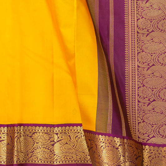Yellow And Purple Kanchipuram Silk Saree For Festive Wear PV MEN 189 - Silk Sari - Panjavarnam PV MEN 189