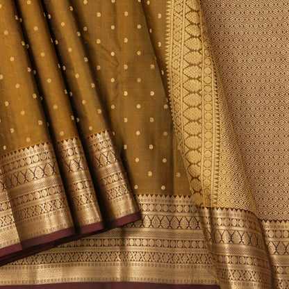 Mustard And Brown Kanchipuram Silk Saree For Festive Wear PV MEN 214