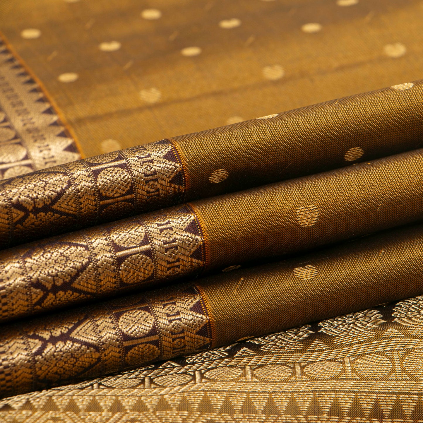 Mustard And Brown Kanchipuram Silk Saree For Festive Wear PV MEN 214