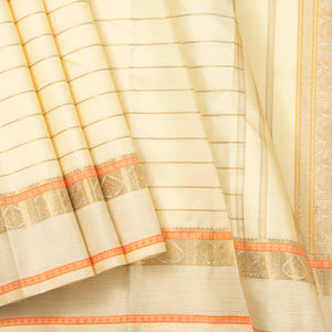 Off White Kanchipuram Silk Saree For Bridal Wear PV NYC 1323