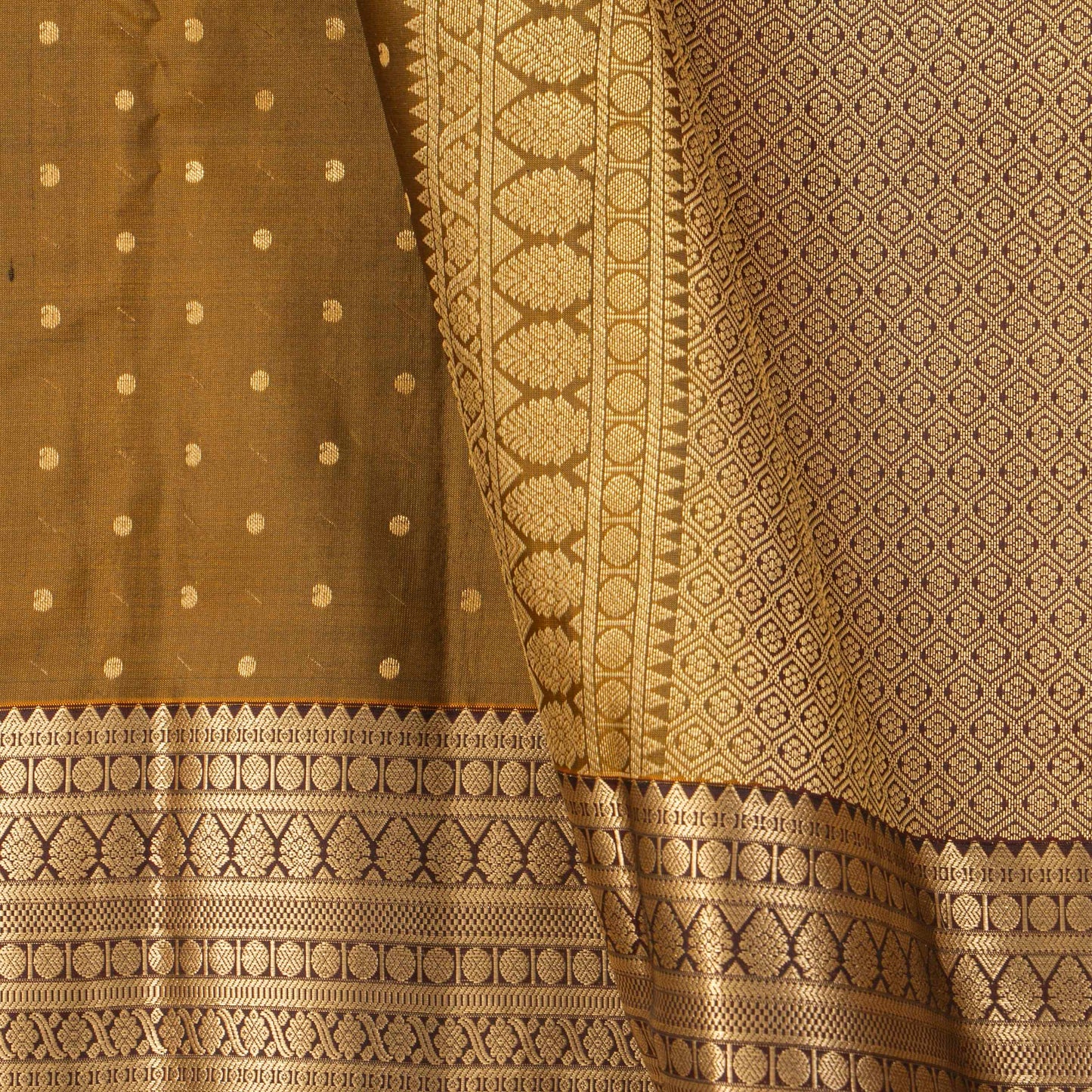 Mustard And Brown Kanchipuram Silk Saree For Festive Wear PV MEN 214