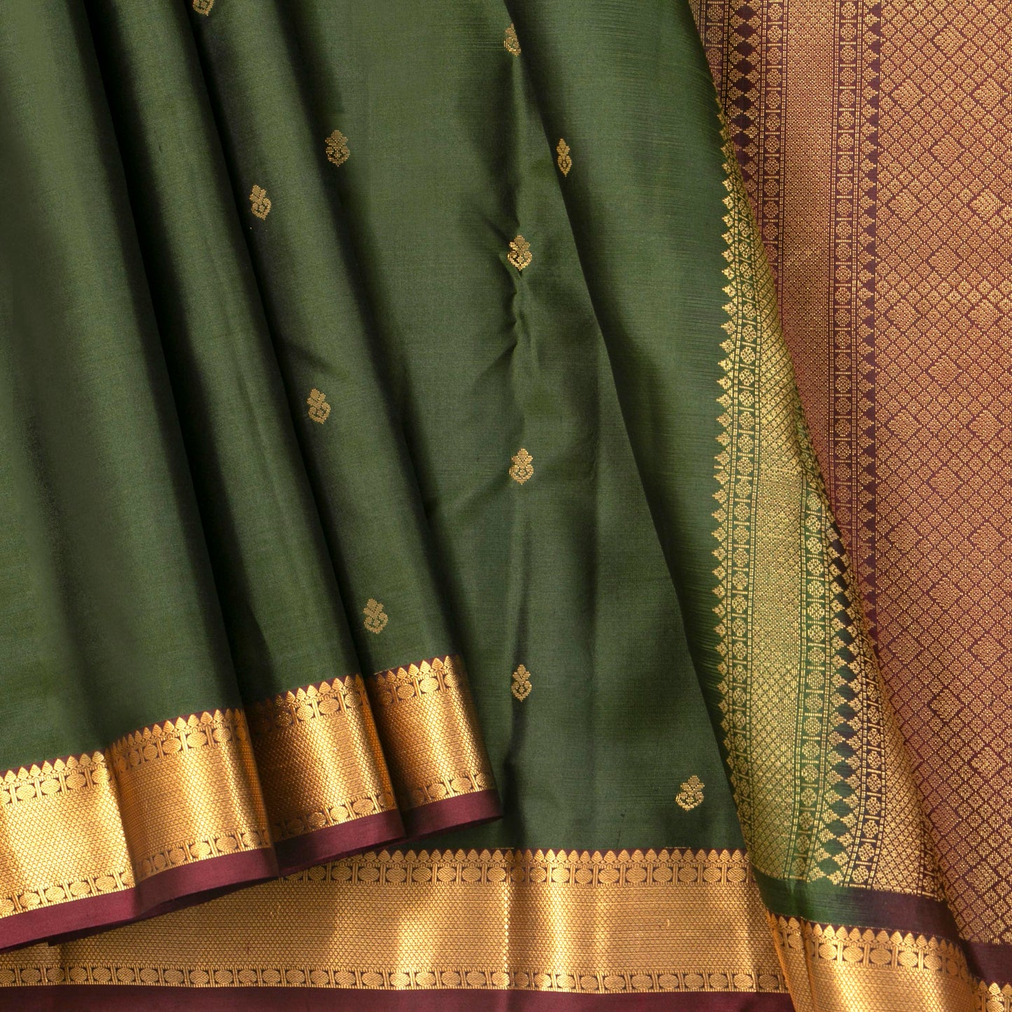 Green And Maroon Kanchipuram Silk Saree Light Weight For Festive Wear PV MEN 157