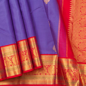 Blue And Red Kanchipuram Silk Saree For Bridal Wear PV NYC 1354