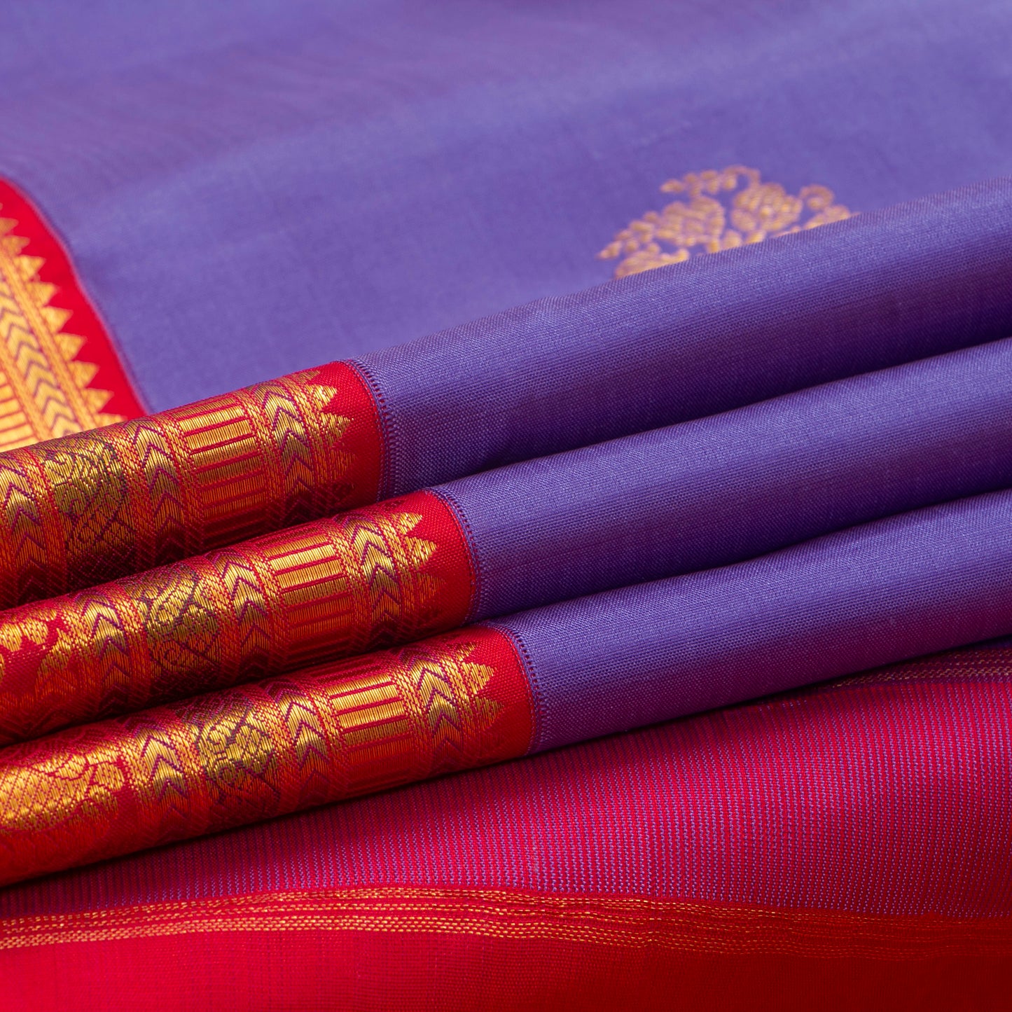 Blue And Red Kanchipuram Silk Saree For Bridal Wear PV NYC 1354