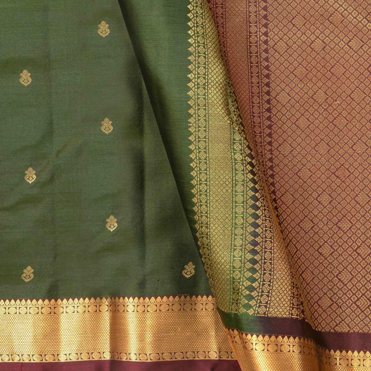 Green And Maroon Kanchipuram Silk Saree Light Weight For Festive Wear PV MEN 157