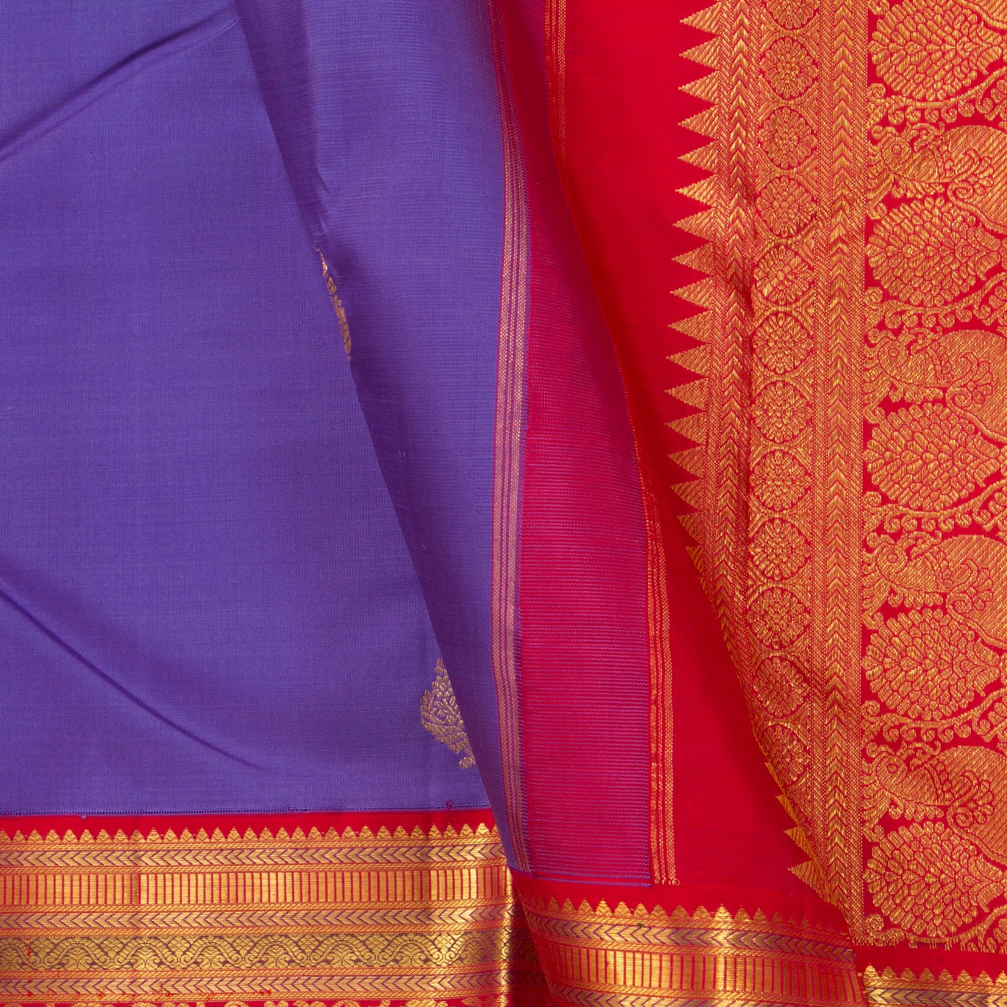 Blue And Red Kanchipuram Silk Saree For Bridal Wear PV NYC 1354