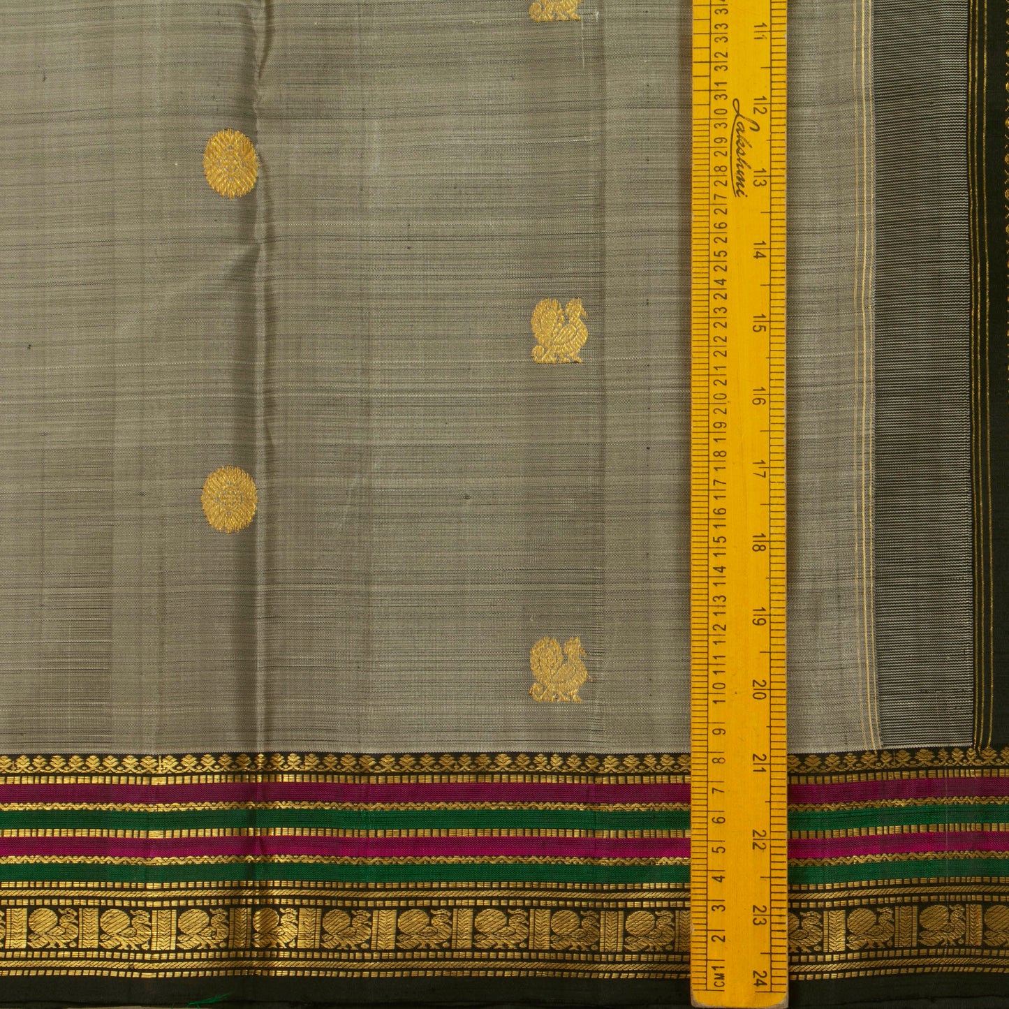 Grey And Black Kanchipuram Silk Saree For Bridal Wear PV NYC 1351