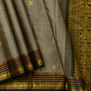 Grey And Black Kanchipuram Silk Saree For Bridal Wear PV NYC 1351