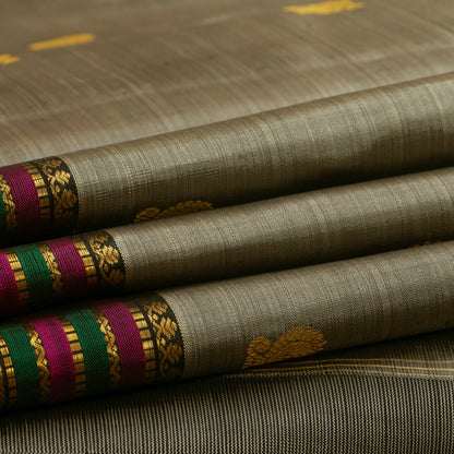 Grey And Black Kanchipuram Silk Saree For Bridal Wear PV NYC 1351