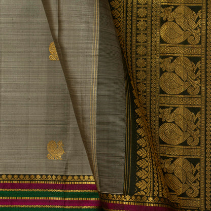 Grey And Black Kanchipuram Silk Saree For Bridal Wear PV NYC 1351