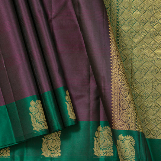 Purple And Green Kanchipuram Silk Saree Light Weight For Festive Wear PV MEN 122