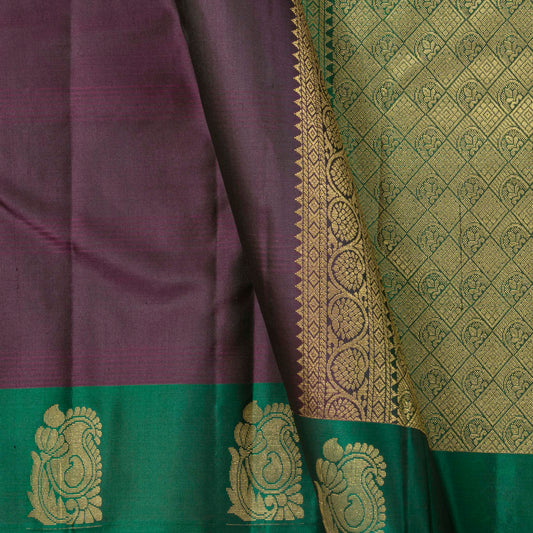 Purple And Green Kanchipuram Silk Saree Light Weight For Festive Wear PV MEN 122