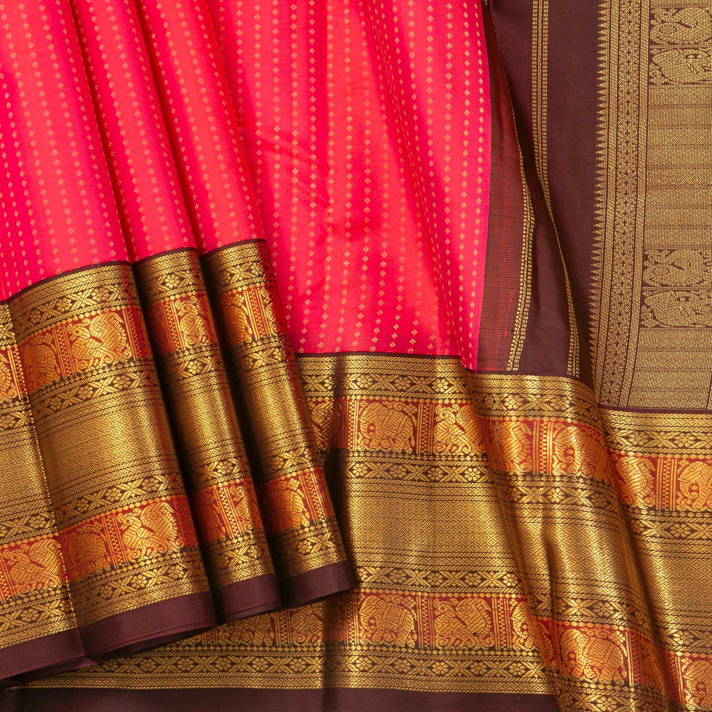 Pink And Brown Kanchipuram Silk Saree For Festive Wear PV MEN 165
