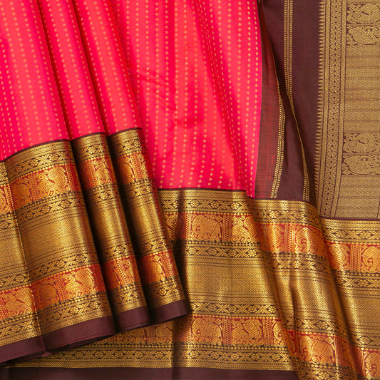 Pink And Brown Kanchipuram Silk Saree For Festive Wear PV MEN 165 - Silk Sari - Panjavarnam PV MEN 165