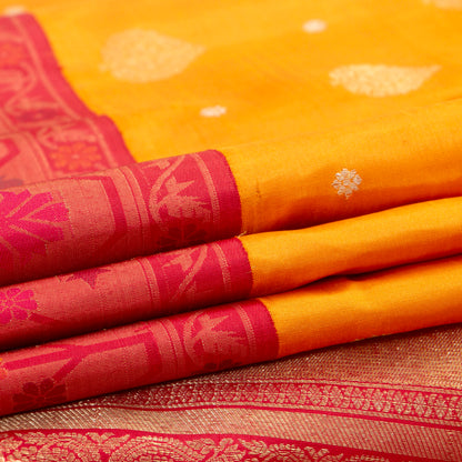 Yellow And Red Kanchipuram Silk Saree Paithani Style Border For Bridal Wear PV NYC 1377