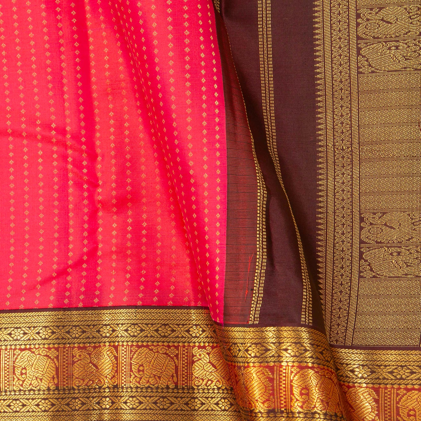 Pink And Brown Kanchipuram Silk Saree For Festive Wear PV MEN 165