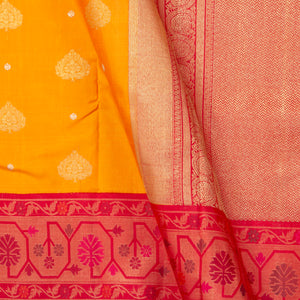 Yellow And Red Kanchipuram Silk Saree Paithani Style Border For Bridal Wear PV NYC 1377