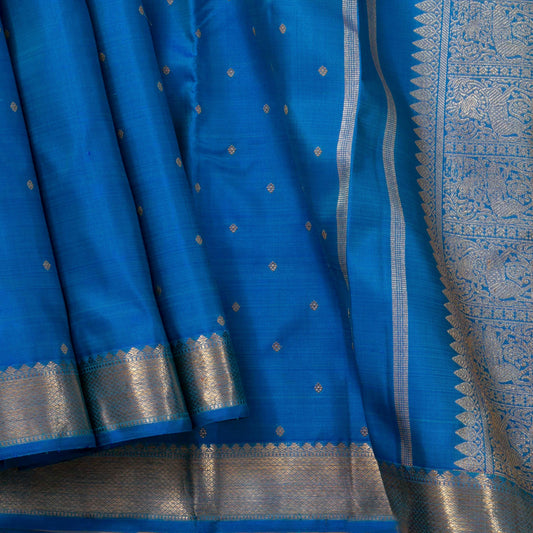 Blue Kanchipuram Silk Saree With Zari Butta For Wedding Wear PV NYC 1618