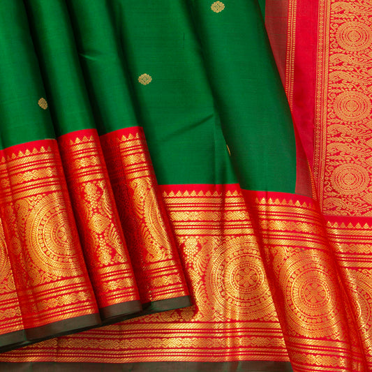 Green And Red Kanchipuram Silk Saree For Festive Wear PV MEN 169 - Silk Sari - Panjavarnam PV MEN 169