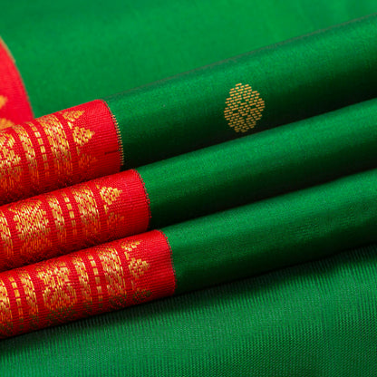 Green And Red Kanchipuram Silk Saree For Festive Wear PV MEN 169 - Silk Sari - Panjavarnam PV MEN 169