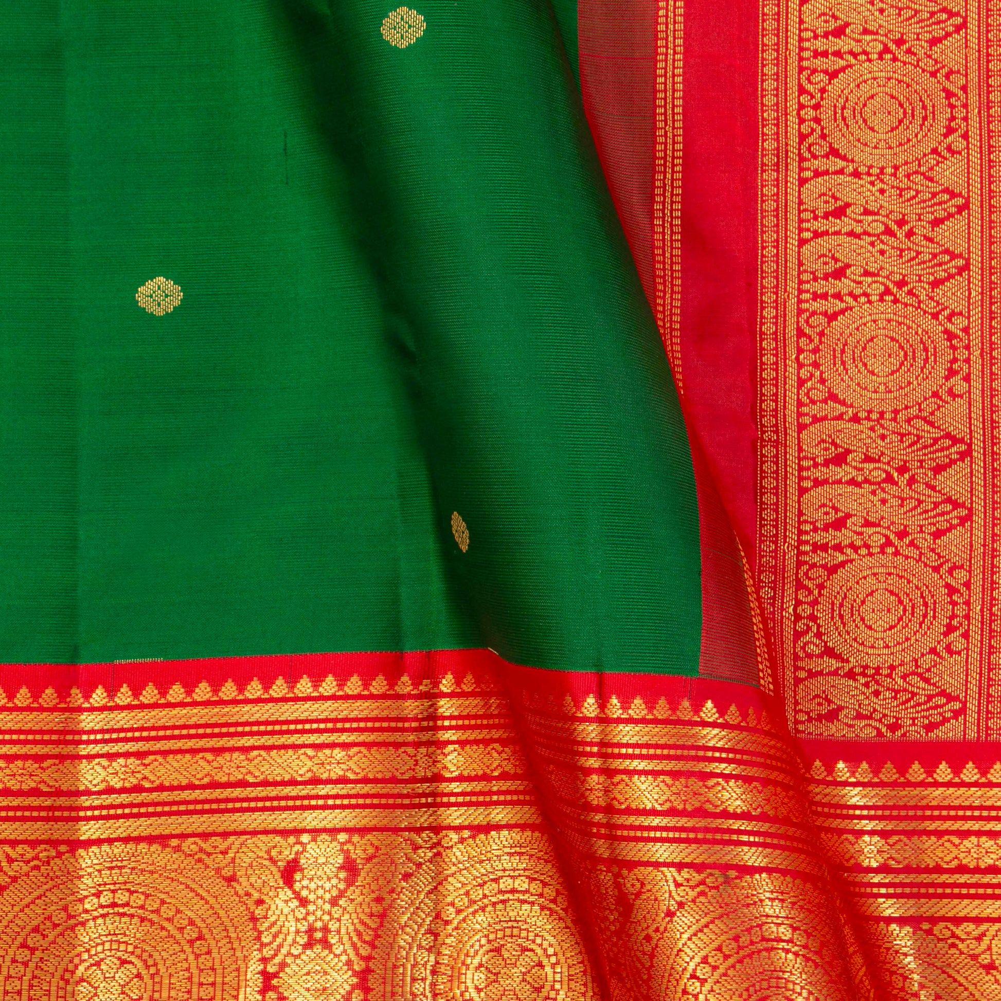 Green And Red Kanchipuram Silk Saree For Festive Wear PV MEN 169 - Silk Sari - Panjavarnam PV MEN 169