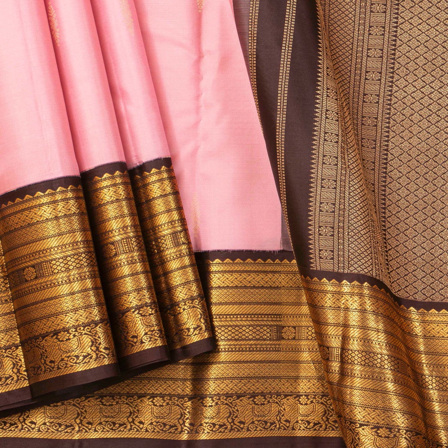 Pink And Brown Kanchipu219ram Silk Saree For Festive Wear PV MEN 219
